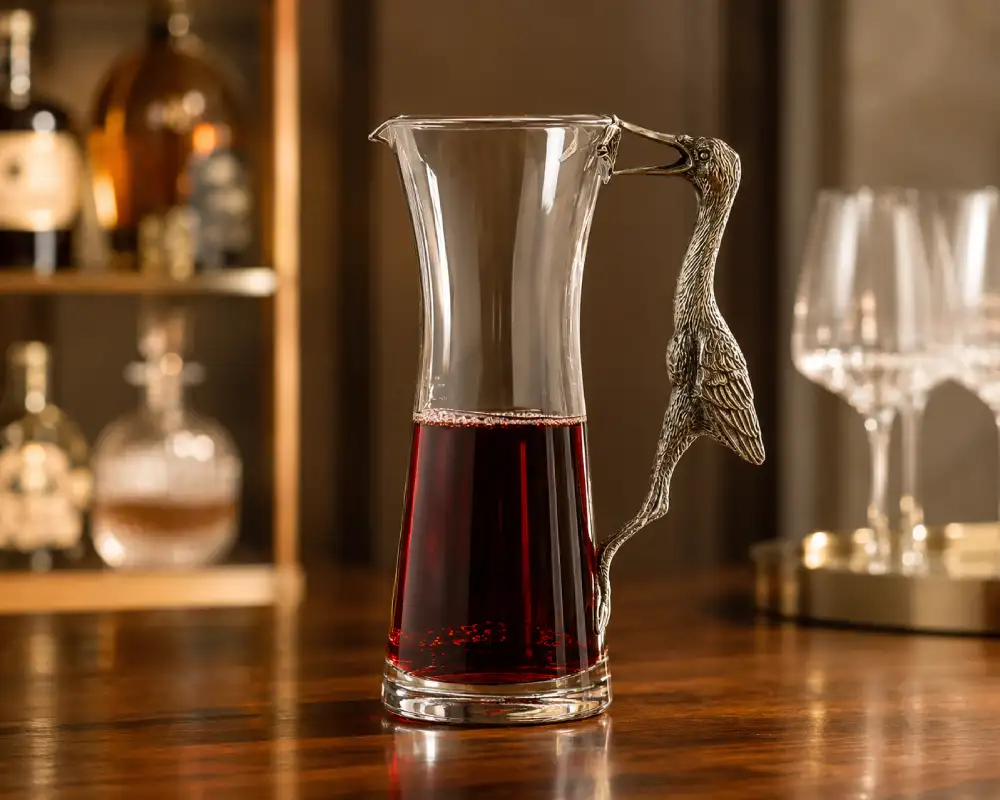 Serving carafe with lead-free pewter detail