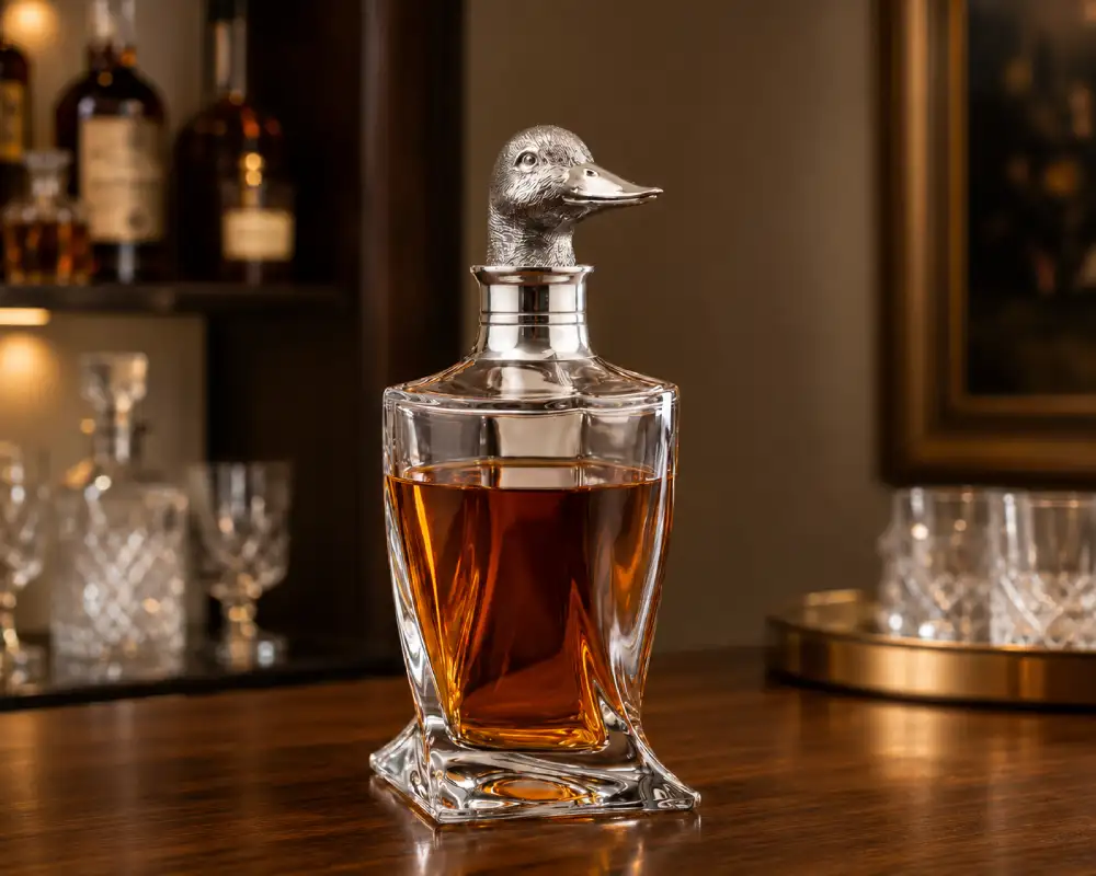Whiskey decanter with lead-free pewter detail